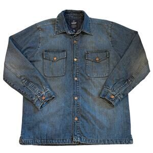 Oshkosh Denim Shirt Jacket Mens Large Blue Quilt Lined Shacket Outdoor Workwear